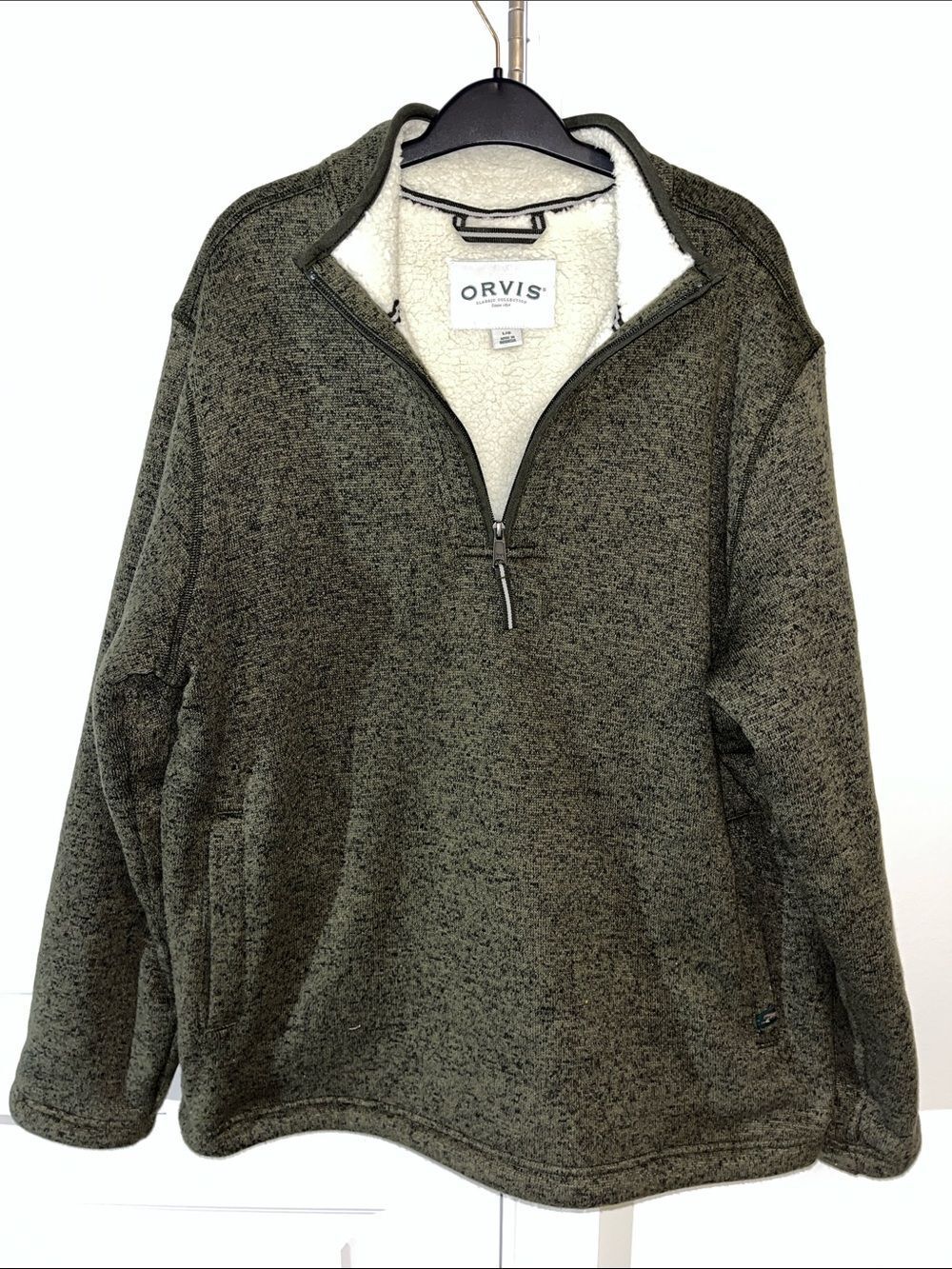 Orvis Classic Outdoor Sherpa Fleece 1/4 zipper t neck sweater sweatshirt L Brown